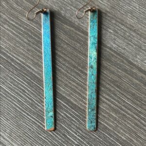 Handmade Long Blue Patina Dangle Earrings